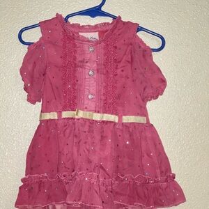 Pink Ruffled Dress with Gold Accents